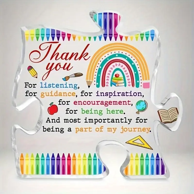 Acrylic Puzzle Shaped Plaque, Creative Colorful Puzzle Plaque, Inspirational Table Decor, Home Office Decor, Decorative Plaque for Graduation, Birthday, Retirement Gifts for Teachers and Coaches, Acrylic Desktop Decoration