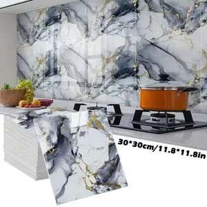 11.8in*11.8in*60pcs Luxury Self-Adhesive Marble Wall Stickers, PVC Waterproof Tiles, Marble Backsplash Wallpaper, Peel and Stick Easy Installation, Smooth Surface Easy to Clean, Suitable for Bathroom and Kitchen Shower Enclosures