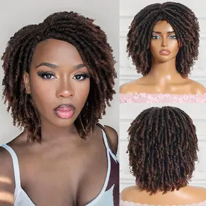 Short Afro Curly Synthetic Wig - Burgundy Faux Locs Braided Crochet Hair High-Density 180% Ideal for Role Play Parties & Daily Wear