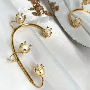 Ear climber/cuff set adjustable with pearls( 24k Gold plated)