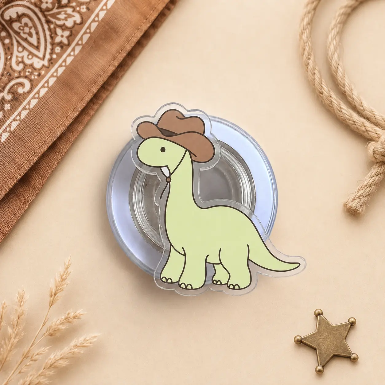 Cute Cowboy Dinosaur MagSafe Phone Grip – Western Dino Acrylic Magnetic Phone Holder & Kickstand – Funny Cowgirl Phone Accessory Gift