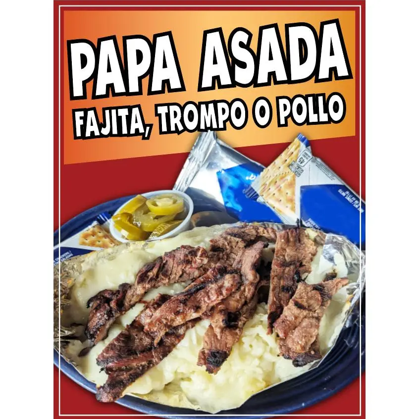 Papa Asada Sticker Window Decal Truck Concession Vinyl Restaurant Wall poster Fajita Sticker Food Decal Mini Baked Potato