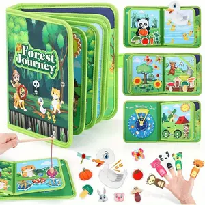 PerryHome Busy Book for Toddlers 1-3，Montessori Plane Toys Busy Board for 1 Year Old with Fishing Game Finger Puppet Motor Skill，Educational Learning Quiet Activity Sensory Book, 1 2 3 4 Boy Girl Birthday Gift