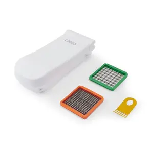 Farberware Professional Vegetable Chopper with Stainless Steel Blades White Medium and Small Dicing Blades Non Slip Feet Dishwasher Safe