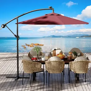 10FT Cantilever Patio Umbrella with Cross Base, Large Offset Outdoor Umbrella, Infinite Tilt & Crank Lift Design, UV & Fade Resistant, Windproof Easy Assembly Shade for Deck, Pool, Garden, Backyard
