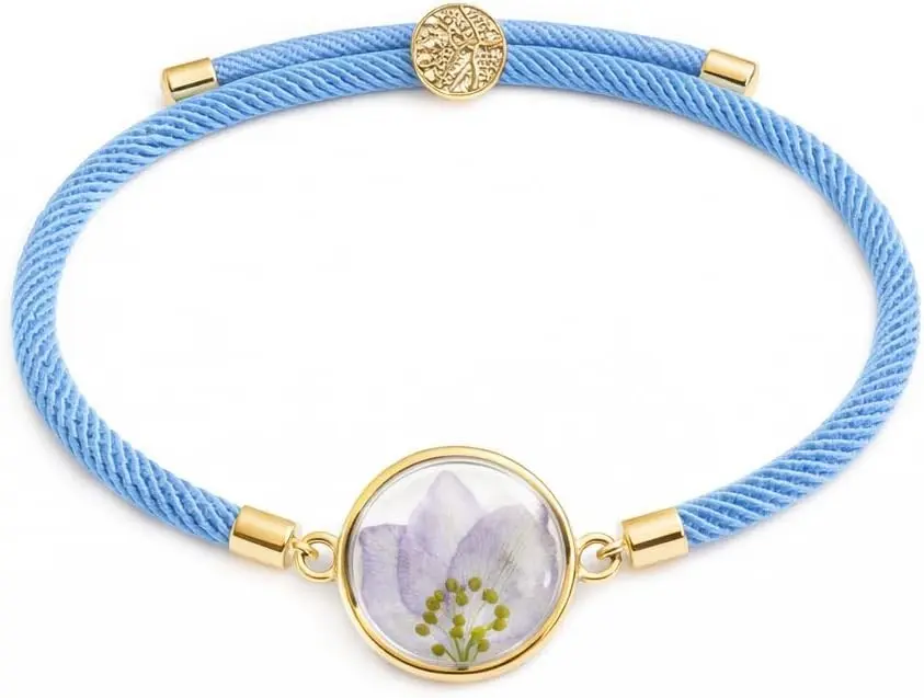 Dried Pressed Birth Month Flower Bracelet, Adjustable tree of life knot Cord Bracelet, Personalized Gift