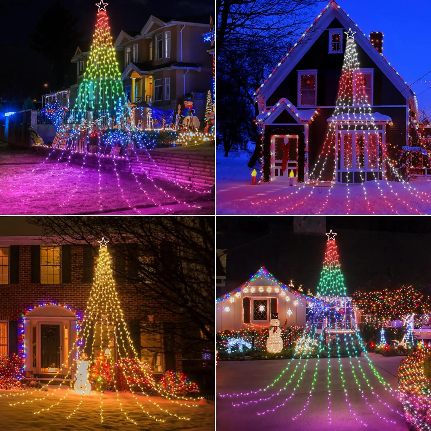 Outdoor RGB Colorful Waterproof Tree Lights - 16.7Ft Remote-Controlled Waterfall String Lights, Holiday Decor for Yard, Exterior Wall, Housetop, Window, Rgb Colorful Lights, Waterproof Tree Light