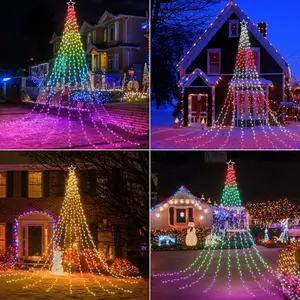 Christmas Lights Outdoor with ‎Remote -16.7Ft Waterfall Tree Decoration Lights Star String Lights for Tree Yard Exterior Wall Housetop Window Holiday Decor