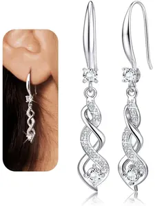 Sterling Silver Drop Earrings for Women, Silver Dangle Earrings with Cubic Zirconia Hypoallergenic Jewellery Gifts Mothers Day Valentines Birthday