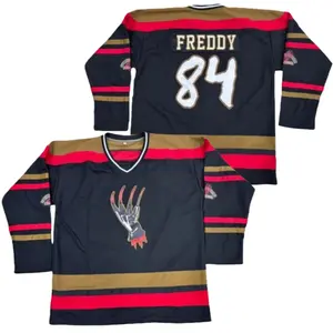 Men'sBlack Hockey Jersey with Embroidered Number 84 & Lettering - V-Neck Ice Skating Suit, Loose Fit for all-Season Training & Parties Machine Washable Hockey Uniform for Team & Casual Wear Christmas gifts UglySweaters