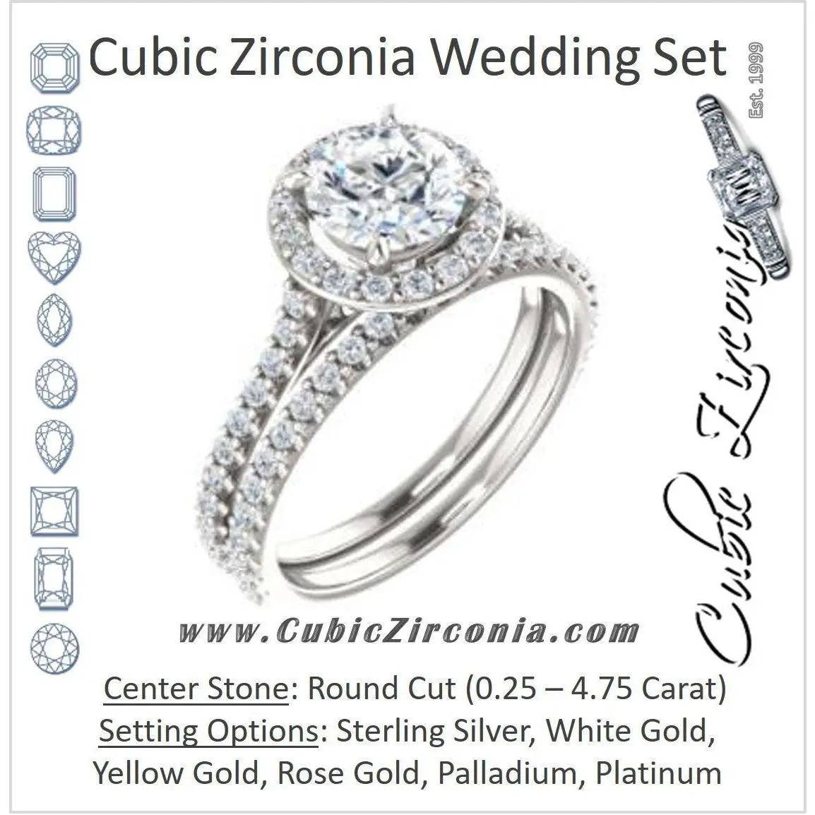 CZ Wedding Set, featuring The Bailey engagement ring (Customizable Cathedral-set Round Cut Design with Halo, Thin Pavé Band and Floating Peekaboo)