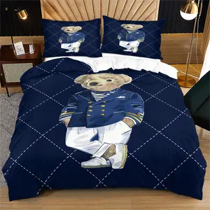College style Teddy Bear print duvet cover, cute adult bedroom decoration gift, including 1 bed duvet cover and 1 or 2 pillowcases without core and pillow