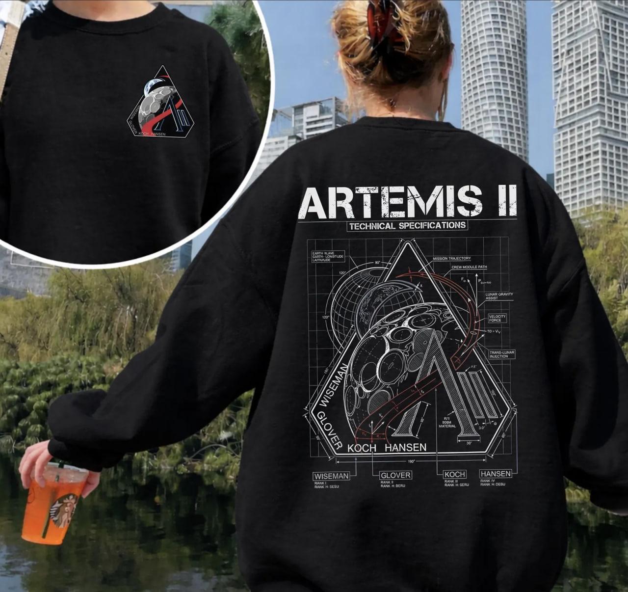 Nasa Artemis II SLS Launch Hoodie 2 side, Space Moon Mission Tee, Artemis II 2026 Rocket Launch T-Shirt, Future Moon Mission Tee