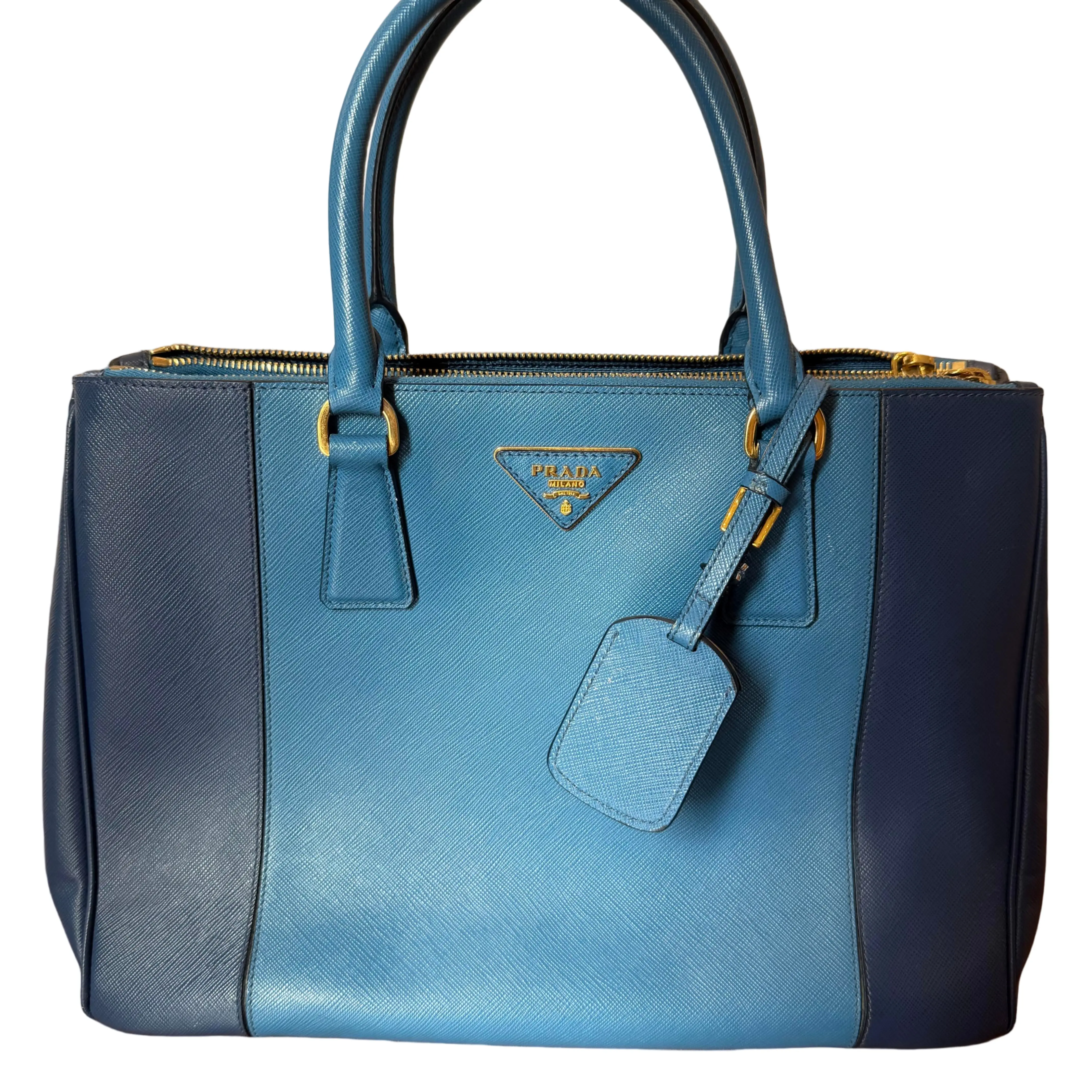 Pre-owned PRADA Saffiano Galleria (Two Tone Blue)