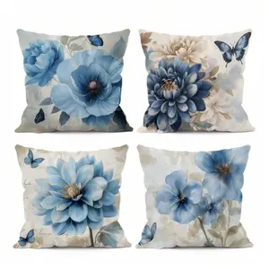 4pcs Floral Pattern Cushion Cover Set, Home Decorative Cushion, Single Sided Print Throw Pillow Covers