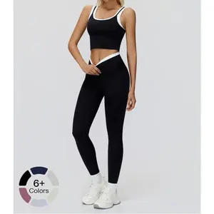 Women's Two-Piece Colorblock Yoga Set, High-Waisted Ribbed Casual Fitness Sportswear, Versatile Gym Workoutwomen sportwearwomen sportwearss111111111