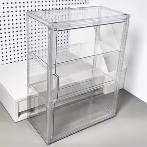 No-installation heavy-duty three-layer transparent acrylic display cabinet with magnetic doors — a dedicated transparent display cabinet for stores, home offices, and collectibles, featuring a space-saving modern design