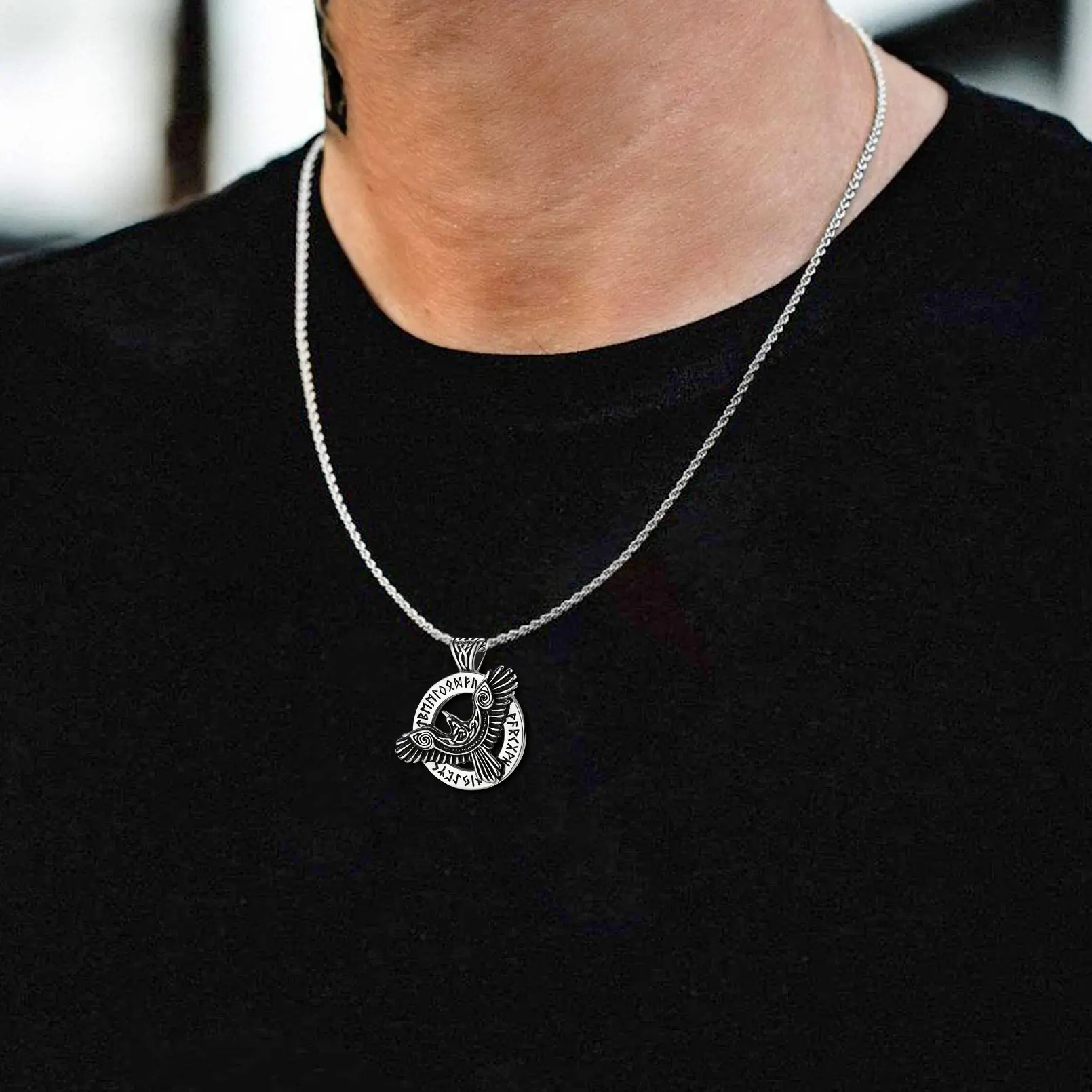 FaithHeart Viking Odin's Raven Necklace Stainless Steel