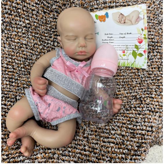 1 Pcs 13 Inch Dark Skin Full Body Solid Silicone Reborn Boy And Girl Doll Painted Bald Hand-Painted Skin Soft Touch Feeling Waterproof Newborn Doll Toys for Girl/Collector