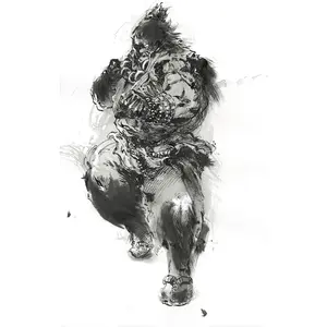 Capcom Street Fighter Akuma Ink Art Print 12x18 - Original Drawing of Gouki in Motion Raging Demon Attack by Capcom for Anime and fighting game fans