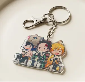 Anime Trio Acrylic Keychain, Cute Bowknot-Themed Keepsake Fashion Accessory