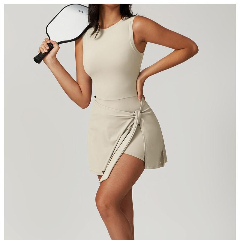 Women Tennis Dress Athletic Dress with Built in Shorts Sleeveless Side Slit Golf Dress Workout Backless Dresses Activewear