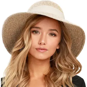 Women's Beach Sun Straw Hat with UV UPF 80+ Protection, Chin Strap, Adjustable Fit, Foldable Brim for Summer Travel