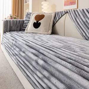 sofa cover 1pcVintage Gradient Rabbit Plush Sofa Cover, Pet-Friendly Couch Protector for Living Room & Office, Reusable, Soft Sofa Protector