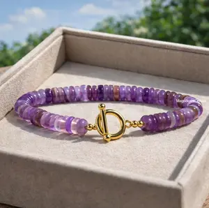 High Quality Amethyst Gemstone Bracelet Handmade Purple Crystal Vintage Jewelry Stretch Fit 6.5-8 Inches Comfortable Everyday Styling Gift
