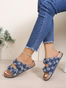 Summer Women's Large Size Open-Toe Denim Sandals, Outdoor Soft Sole Casual Slippers, Fashion Versatile Footwear