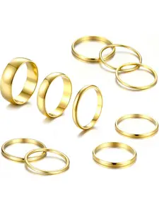 10 Pcs Silver Rings for Women Non Tarnish Stainless Steel Rings Set Dainty Gold Band Ring Stack Simple Stackable Thumb Pinky Ring for Multiple Size, Engagement Rings
