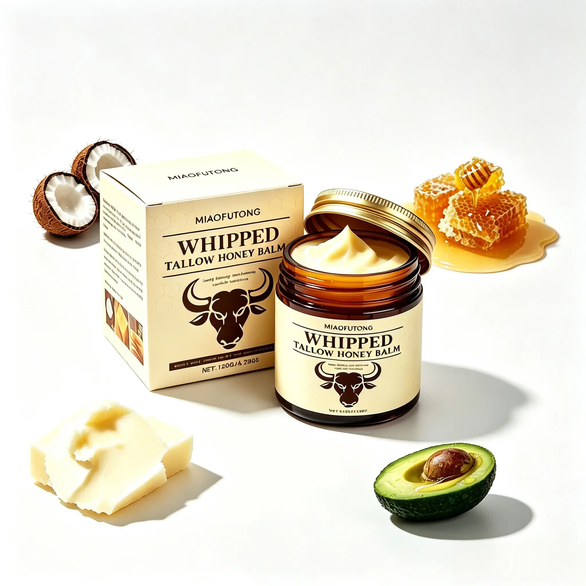 Organic Grass-Fed Beef Tallow Balmwith Raw Honey - Handmade All-NaturalMoisturizer for Soft, Smooth, Radiant Skin