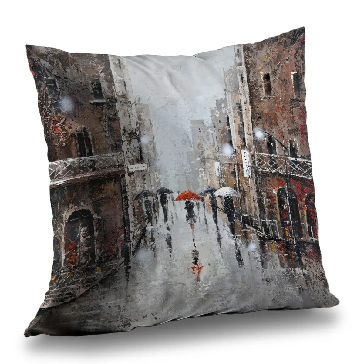 Begin Home Decor C1PT1414UQSODF 14 x 14 in. City Rain - Woman Street Scenery Poly Twill Throw Pillow