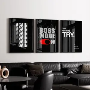 Boss Mode On Print, Motivational Office Decor, Hustle Wall Art, Gym Typography Set, Entrepreneur Gift, Black and White Digital Download
