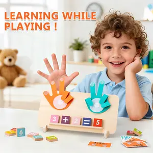 Montessori Wooden Math Toys for Toddlers 2-5, Number Counting Blocks & Operation Cards with Storage Box, Preschool Kindergarten Learning Board, Ideal Educational Gift for Boys Girls