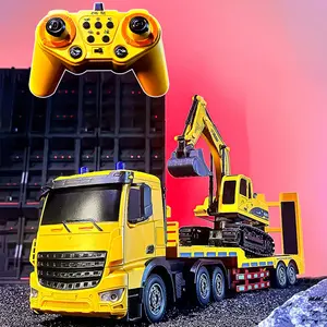 Electric Remote Control Construction Truck Toy Set with Lights & Music, Include Semi-trailer and Excavator, Christmas Gifts, Birthday Gifts