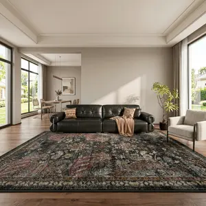 Purple-red Persian-style living room rug, made of cashmere-like material, featuring an ethnic-style printed design.This area rug is soft and comfortable, slip-resistant, and machine-washable.Ideal for living rooms, bedrooms entryway mats and home decor.