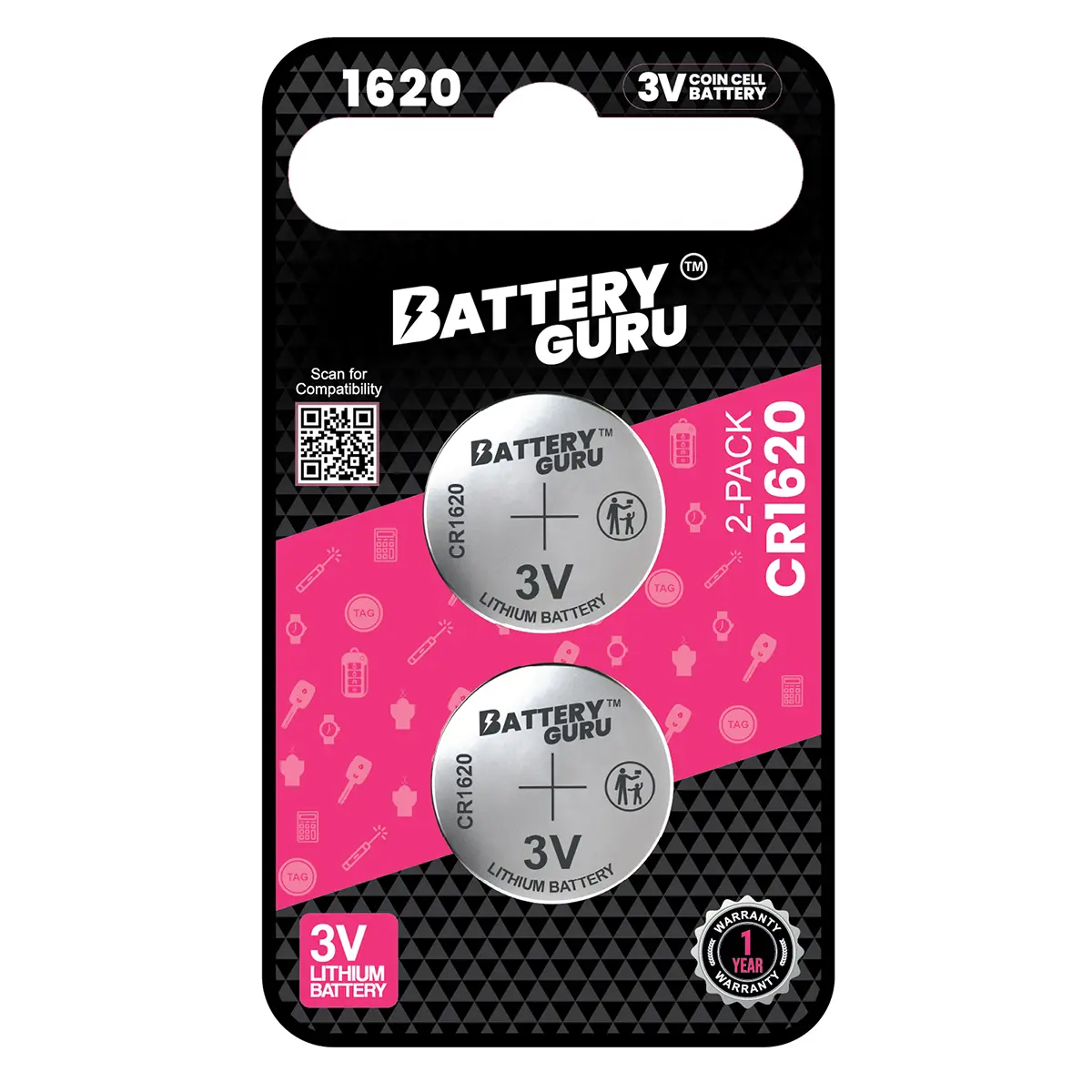 BatteryGuru Car Key Batteries CR1620 3V (Pack of 2) BatteryGuru Car Key Batteries CR1620 3V (Pack of 2)