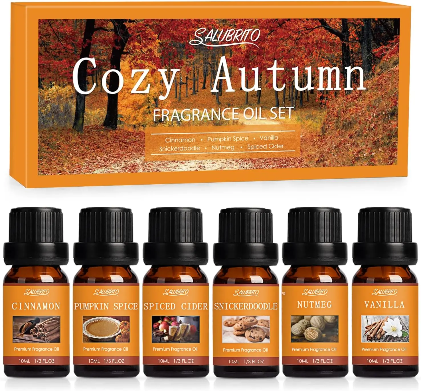 Fall Fragrance Oils Set, Autumn Essential Oil for Diffuser, Candle Making, Aromatherapy Oils Gift - Cinnamon, Pumpkin Spice, Vanilla, Snickerdoodle, Spiced Cider, Nutmeg