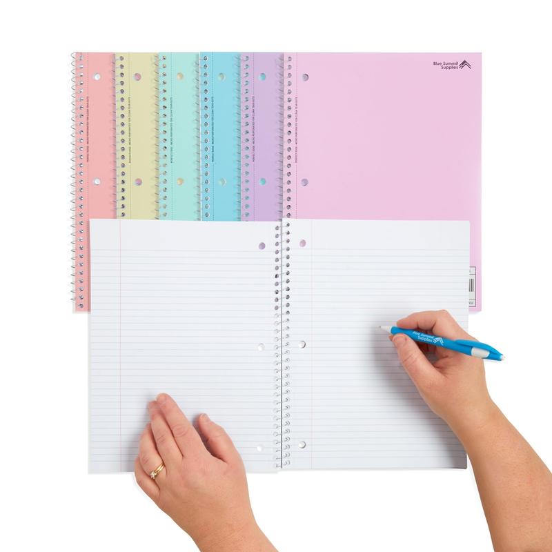 Pastel Spiral Notebook College Ruled, One Subject School Notebooks Spiral, Perforated Notebooks Bulk, 8 x 10.5 School Book, Paper, College Ruled, 6 Pack