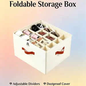 Dustproof Foldable Clear Storage Box with Lid and Dividers, Stackable Multi-Purpose Home Organizer Bin for Closet, Pantry Storage