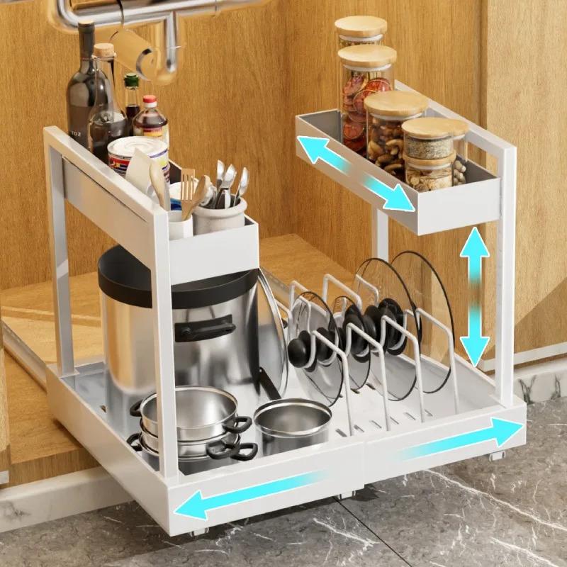 Under-Sink Expandable 2 Tier Metal Steel Adjustable Dual Drawer Under The Sink Sliding Cabinet Storage Organizer Manufacturer
