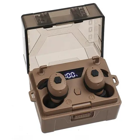 AM BattleSound E30 Tactical Wireless Earbuds, Bluetooth 5.4 Hearing Protection Headphones with 31dB NRR Noise Reduction, Sound Pickup, 50-Hour Ultra-Long Battery, Customizable Fit, LED Display, ABS Outdoor Gadgets for Shooting, Hunting, PC & Smartphone