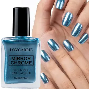 Lovcarrie A metallic sky-blue quick-dry nail polish that dries fast, lasts long, resists chipping, and retains its color, allowing you to create a variety of metallic nail looks.