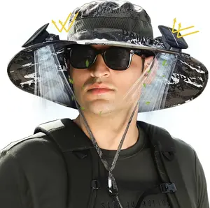 Solar Fan Hat for Men, Wide Brim Sun Hat with 2 Solar Fans, 3-Speed Cooling Fishing Hat for Hiking, Camping & Outdoor Work