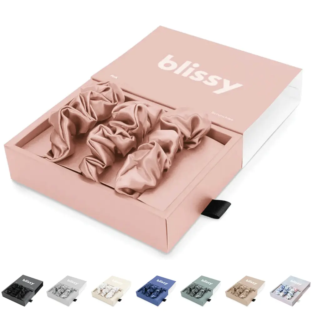 Blissy Silk Scrunchies (3-Pack) – 100% Mulberry Silk Hair Ties – Dent-Free, Crease-Free, Snag-Free Blissy Silk Scrunchies (3-Pack) – 100% Mulberry Silk Hair Ties – Dent-Free, Crease-Free, Snag-Free
