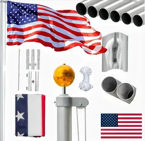 VINGLI Upgraded 20FT Sectional Aluminum Flagpole, Thick Tube Halyard Flag Pole,Kit Free 27~33mph 3'x5' USA American Flag Golden Ball Top Halyard Rope PVC Sleeve,Outdoor Residential Garden Gazebo