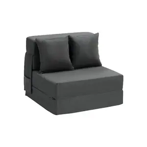 summervibes Single Size Fabric Sleeper Sofa, 3-in-1 Folding Upholstered Sofas Bed with 25D High-Density Memory Foam, 2 Pillows, Washable Cover, Convertible Sleeper Chair for Living Room, Bedroom, Dark Grey