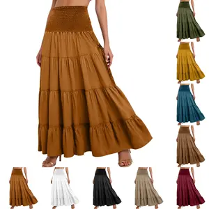 Boho Fairy Skirts Women Tiered Convertible Bustier Dress with Pockets Vintage Hippie Gypsy A-Line Maxi Skirt Versatile Sarong