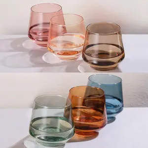 Stemless Wine Glasses Set 6 Multi Color Short Tumbler【14oz】 Colored Glassware for Win,Unique Wine Gifts for Thanksgiving Christmas Drinkware